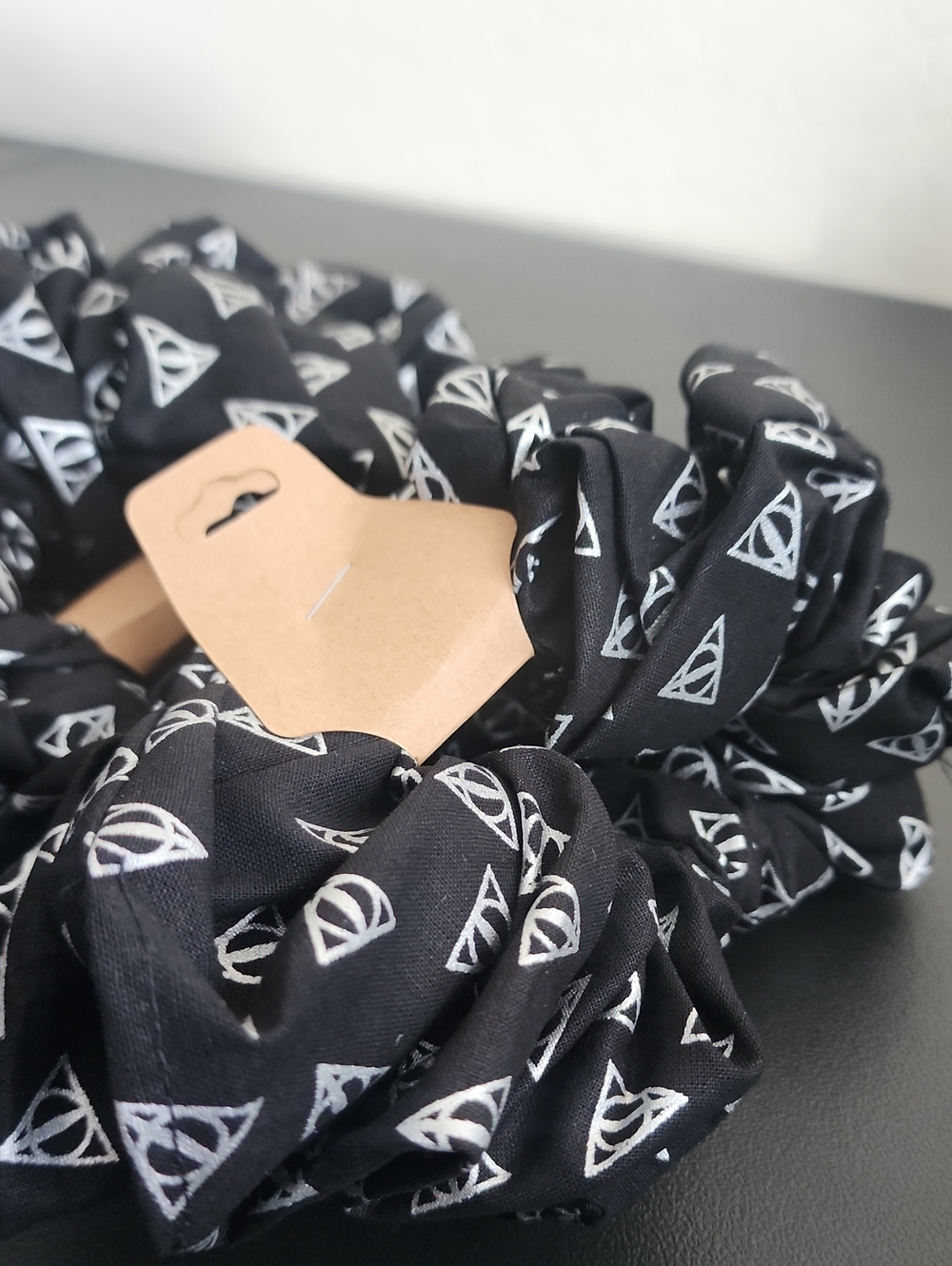 Black White Triangle Print Scrunchie - Hair Accessory